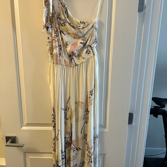 Free People Island Time Cream Color One Shoulder Wide Leg Jumpsuit — NWOT - Picture 3 of 6